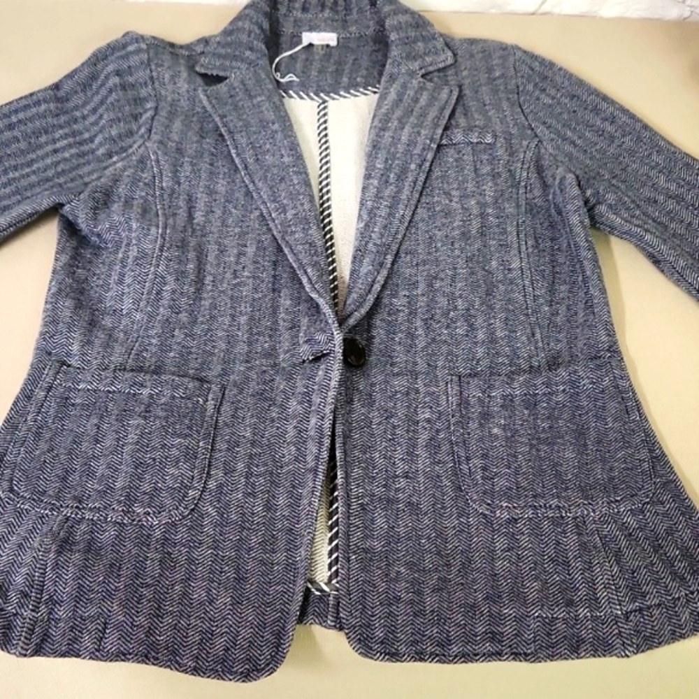ECRU 💯 Cotton Herringbone Blazer Size Medium - Picture 2 of 10